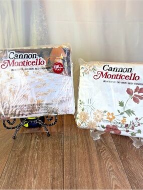 NOS Cannon Monticello Floral Sheet Set FULL Flat & Fitted Whispering Flowers Vtg
